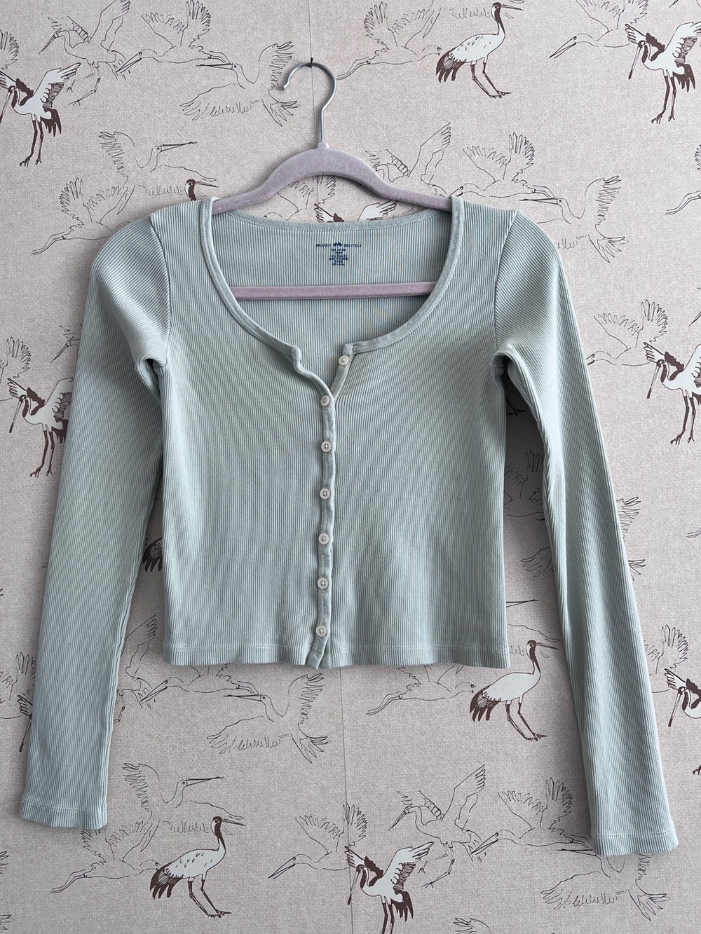 Brandy Melville green‎ ribbed semi cropped button down cardigan